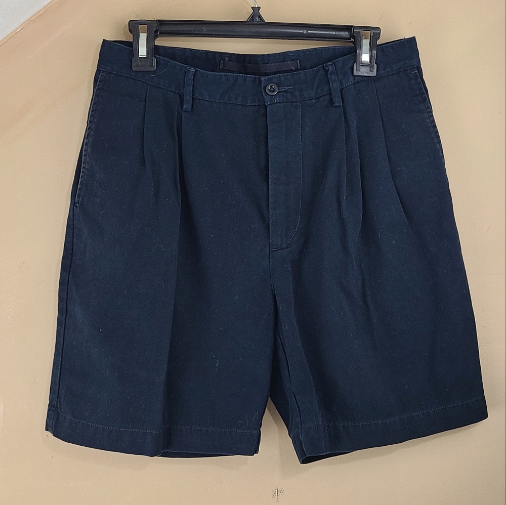 (243) Nautica Men's Navy Blue Flat Front Shorts, Size: 30W